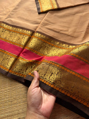 Beige shade Kanchi cotton saree with Rettapet border