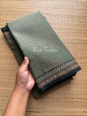 RF125 Dual tone pista green shade Mercerised Narayanpet cotton saree with small contrast border