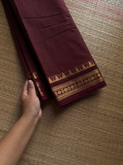 RF1424 Monotone Coffee brown ~ Small border Kanchi cotton saree with thread weaving stripped lines pattern
