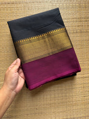 RF279 Black Kanchi Cotton saree with contrast magenta pink border