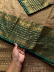 RF1293 Beige with pista green ~ Silk saree inspired Kanchi cotton saree
