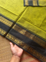 RF512 Green with black combination Kanchi cotton saree With Annam & mango Pattern Gap Border