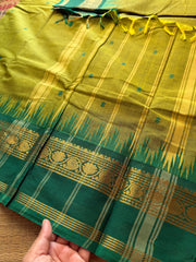 RF325 Green with dark green combination Thazhampoo pattern Kanchi cotton saree with handmade thread buttas