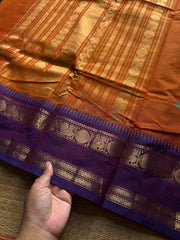RF1396 Orange ~ Premium Rich Pallu Kanchi cotton saree with Annam pattern gap border