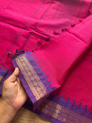 RF266 Pink with purple combination Podi Kattam Kanchi cotton saree with small border