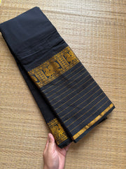RF616 Monotone black Narayanpet cotton saree with long / big border