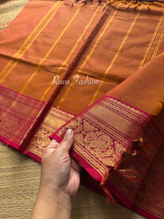 RF111 Rust Orange shade with contrast maroon combination Vintage Silk Saree inspired Kanchi cotton saree