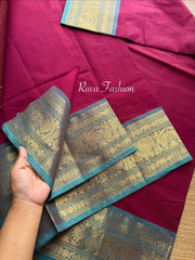 RF110 Magenta Pink Shade with contrast sky blue combination Vintage Silk Saree inspired Kanchi cotton saree