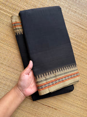 RF226 Black Narayanpet cotton saree with small contrast border