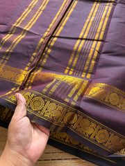RF256 Monotone Brown Shade Kanchi Cotton Sarees small With Rich golden Zari annam pattern Rettapet border