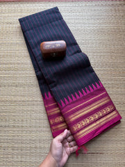 Black with pink stripped pattern Kanchi cotton saree