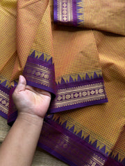 RF921 Mango shade with purple ~ Vintage Podi Kattam Kanchi cotton saree with small border