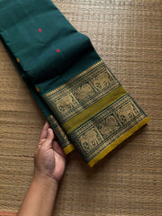 RF966 Teal green shade Kanchi cotton saree with handmade thread buttas