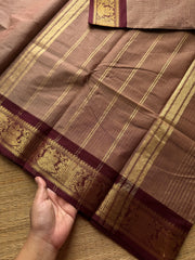 RF501 Biscuit shade with coffee brown combination Vairaoosi pattern Kanchi cotton saree