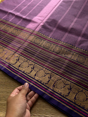 RF909 Lavender ~ Soft Thread border Kanchi cotton saree with small stripped lines pattern