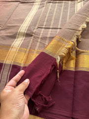 RF176 Biscuit shade with contrast maroon combination Kanchi cotton saree