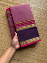 RF485 Dual tone pink with contrast purple vintage style gap border mercerised Narayanpet cotton saree