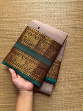 RF412 Dual tone cream shade with green combination Kanchi cotton saree with handmade thread buttas