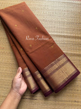 Dark Honey Shade With Brown border combination Kanchi cotton saree with handmade thread buttas