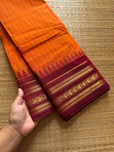 RF323 Orange with maroon combination Kanchi cotton saree with vertical striped pattern & mango Zari border