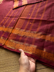 RF553 Maroon Kattam Edition: Kanchi Cotton Saree with Minimal Zari & handmade thread buttas