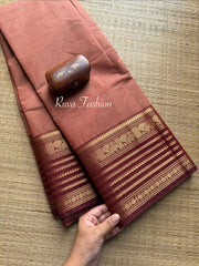 RF79 Cream and peach mixed shade with light maroon contrast Varisaipet border Kanchi cotton saree