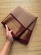 RF208 Biscuit shade with maroon combination Kanchi cotton saree