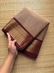 RF208 Biscuit shade with maroon combination Kanchi cotton saree
