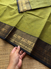 RF693 Green with black ~ Silk Saree Inspired Kanchi Cotton saree