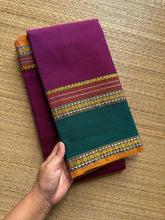 RF489 Magenta pink shade with green combination vintage style gap border mercerised Narayanpet cotton saree