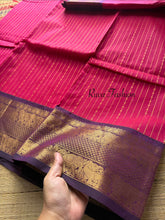 Magenta pink with contrast purple shade Premium Kanchi Cotton saree With Vaira Oosi pattern and intricate Rich Zari woven Pallu