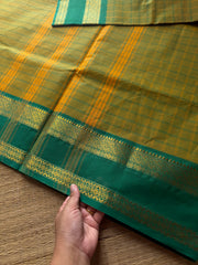 Methi Green shade checks / kattam pattern Kanchi Cotton Saree