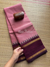 RF57 Dual tone Onion pink shade with contrast dark purple vintage border Podi Kattam Kanchi cotton saree