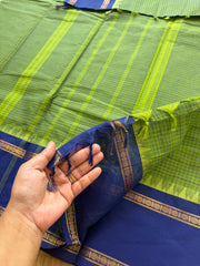 RF150 Green with contrast royal blue shade vintage Podi Kattam / small checks pattern Kanchi cotton saree