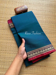 RF60 Peacock Blue Shade Mercerised Narayanpet Cotton Saree With Small Border