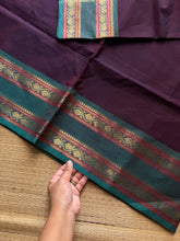 RF1060 Dual tone wine with teal green shade Kanchi cotton saree