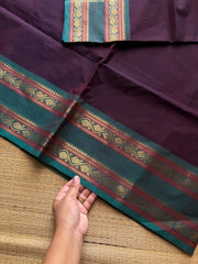 RF1060 Dual tone wine with teal green shade Kanchi cotton saree