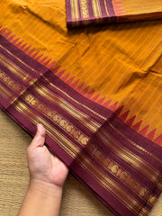 RF298 Dual tone orange with maroon combination Kanchi cotton saree with vertical striped pattern & mango Zari border