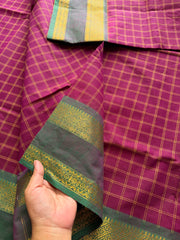 RF249 Magenta Pink shade with green combination Kanchi vintage Kattam / checks pattern saree with unique Rettapet border