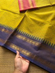 RF742 Lemon yellow shade Kanchi cotton saree with Ganga Jamuna border