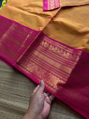 RF884 Mango shade with pink combination Kanchi cotton saree