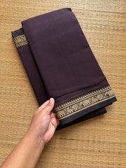 RF672 Brown ~ Mercerised Narayanpet cotton saree with small thread border