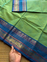 RF411 Dual tone Apple green shade Kanchi cotton saree with silk saree inspired contrast border