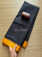 RF13 Black With Mustard yellow combination Kanchi Cotton Saree with thread border - RF13