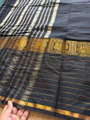 RF616 Monotone black Narayanpet cotton saree with long / big border