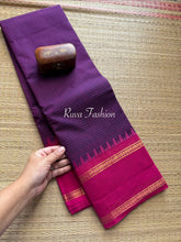 RF55 Dark purple shade with contrast pink vintage border Podi Kattam Kanchi cotton saree