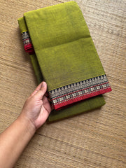 RF508 Green with red combination Mercerised Narayanpet cotton saree
