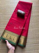 RF46 Red & green combination paithani border Kanchi cotton saree with handmade thread buttas