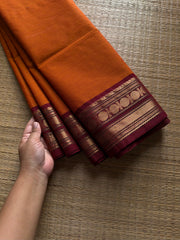 RF965 Orange shade Kanchi saree with maroon border