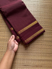 RF1002 Monotone Dark Maroon shade Kanchi cotton saree Vaira Oosi thread vertical lines pattern with vintage Rettapet border